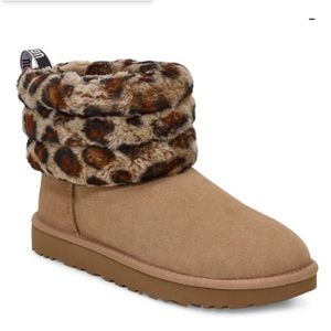 UGG fluff mini quilted leopard size 7 NWT
